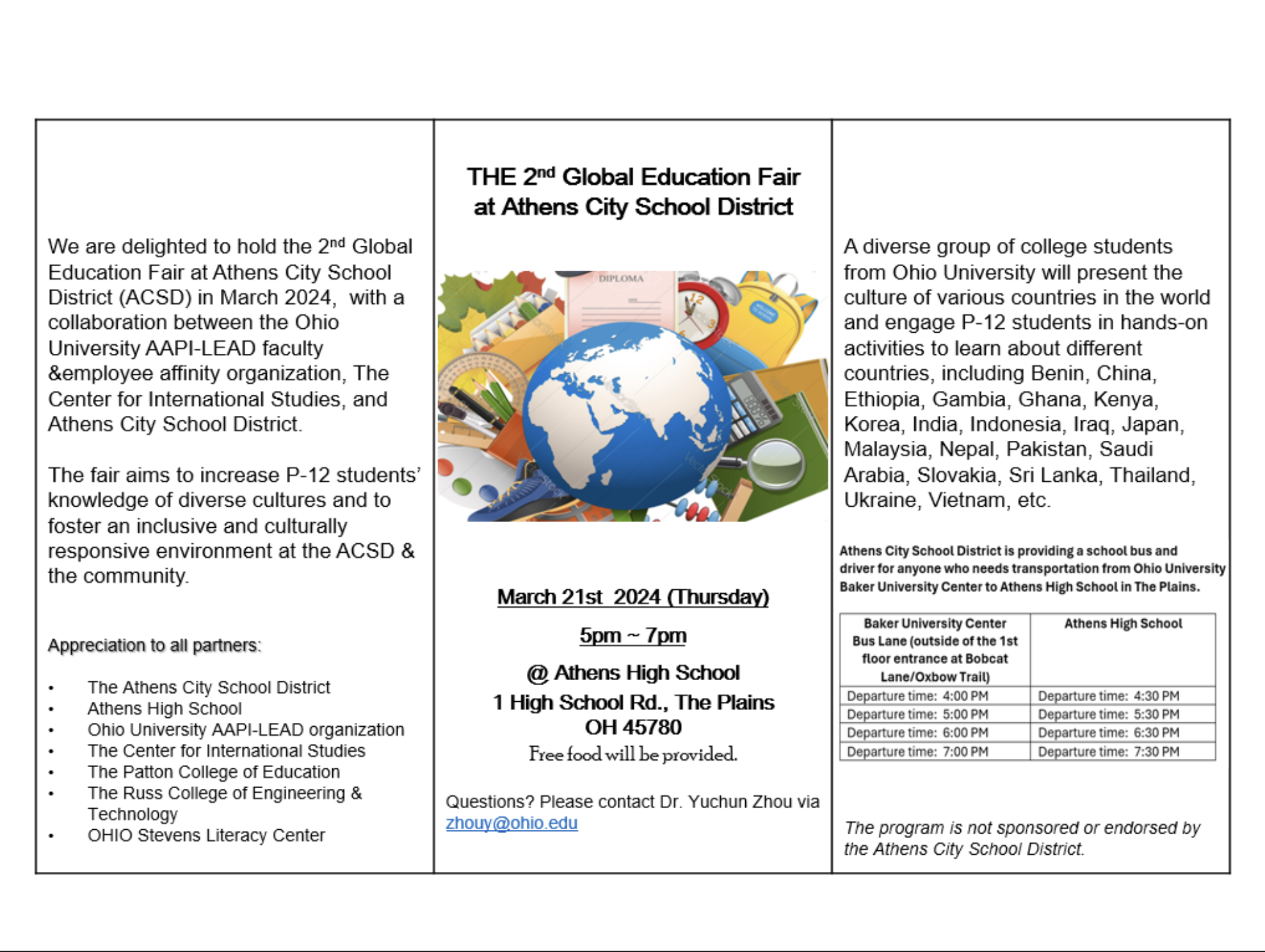 A flyer for the Global Education Fair.